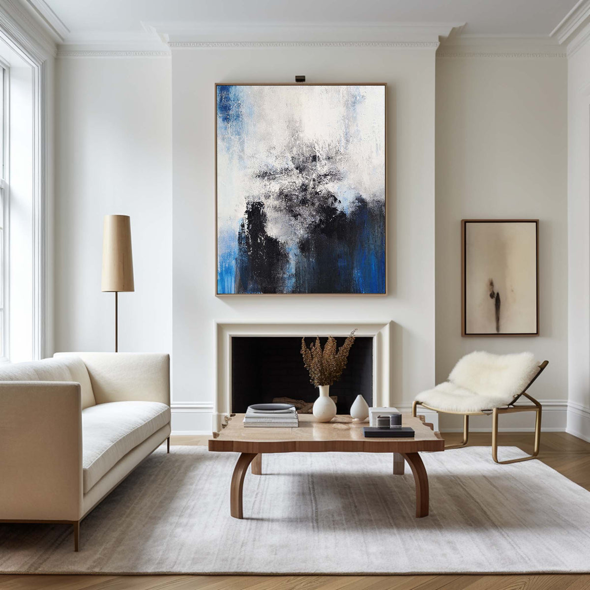 Large Blue Abstract Painting Navy Blue Abstract Art Original Blue Acrylic Paintings Blue And White Abstract Painting Living Room Canvas Art