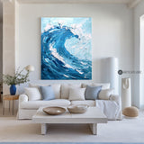 Modern Blue Ocean Wave Wall Art Paintings White Blue Surf Art Canvas Painting Unique Blue And Blue Wall Art