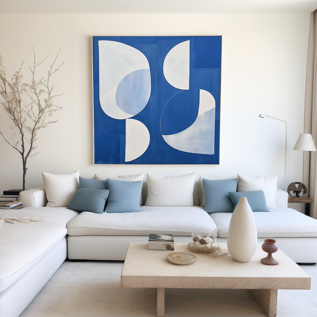 White And Blue Abstract Painting Minimalist Abstract Art On Canvas Modern Painting For Sale