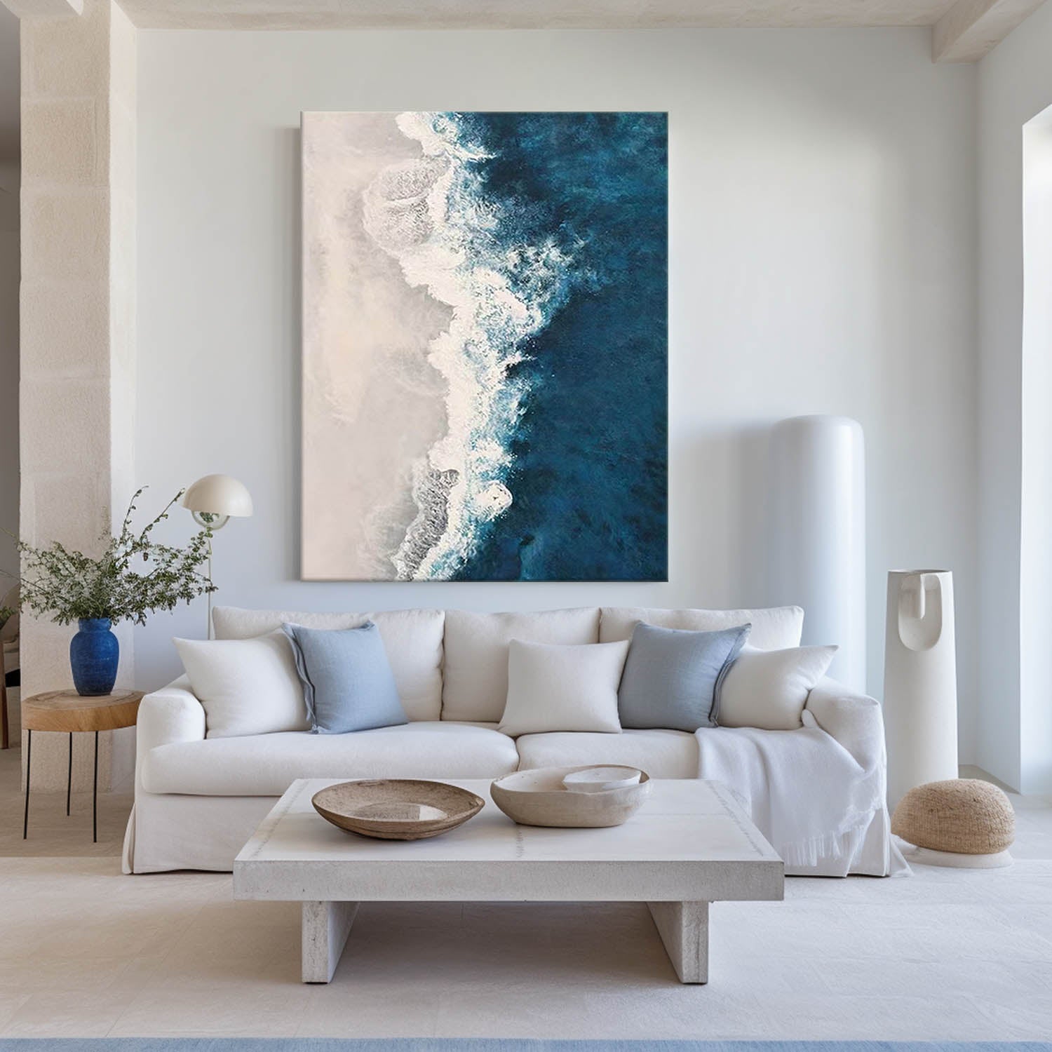 Blue Rich Textured Seascape Painting Large Abstract Wall Art Blue Coastal Canvas Painting