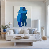 Large Blue Abstract Painting Lovers Figure Oil Painting On Canvas Lovers Painting For Sale