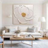 3D White Flower Painting Minimalist Plaster Art On Canvas Modern Flower Painting For livingroom