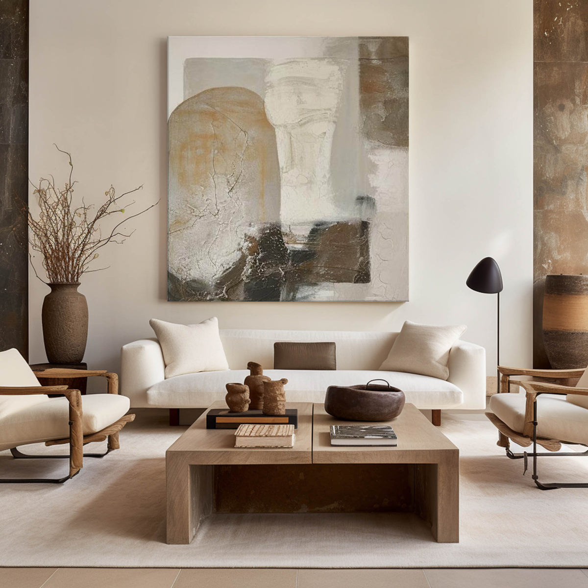 Brown and Beige Minimalist Abstract Art On Canvas Modern Painting Abstract Painting For livingroom