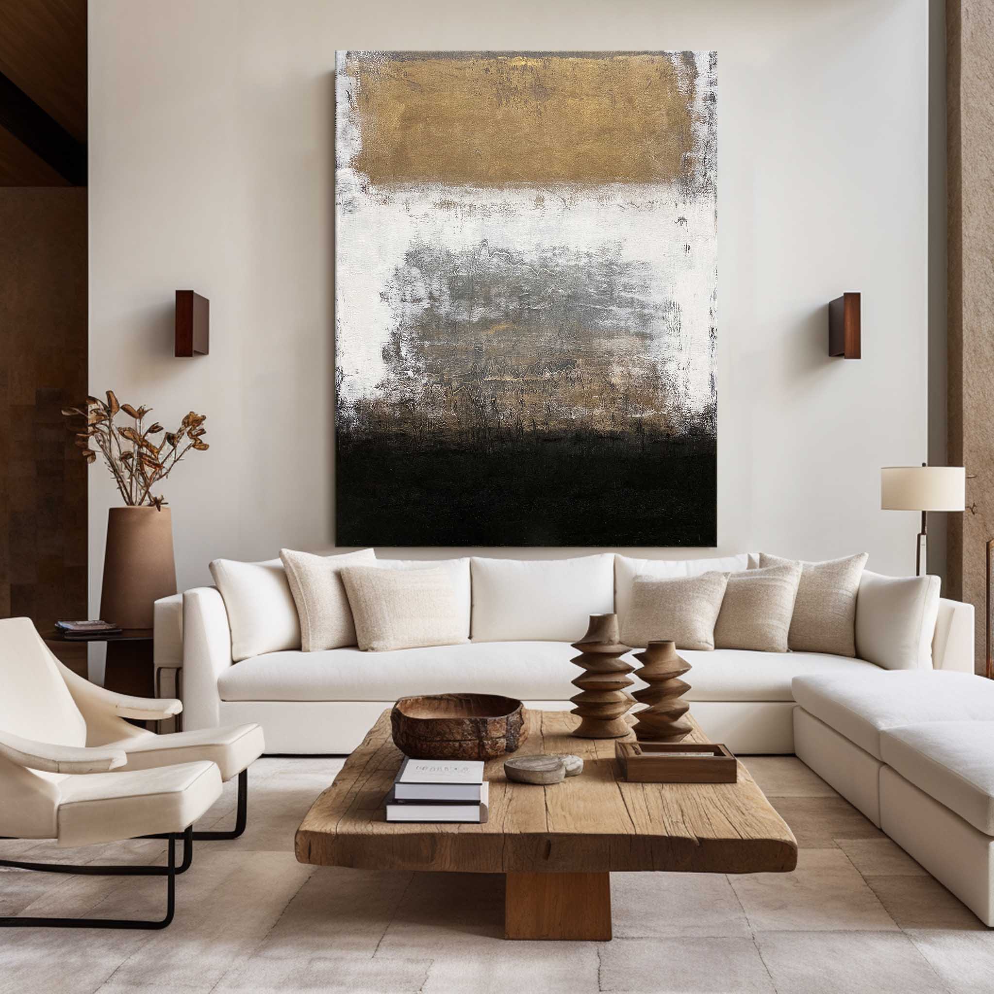 Large Vertical Black And Gold Canvas Art Acrylic Painting On Canvas Modern Abstract Wall Art