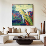 Colorful Canvas Art Extra Large Rich Texture Square Painting Modern Bauhaus Art Abstract For Livingroom