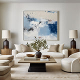 Modern Plaster Blue Textured Wall Art Large White Blue Minimalist Canvas Abstract Painting For Sale