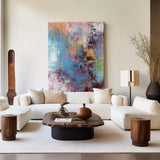 Bright Coloured Paintings Art Big Wall Canvas Pink And Blue Abstract