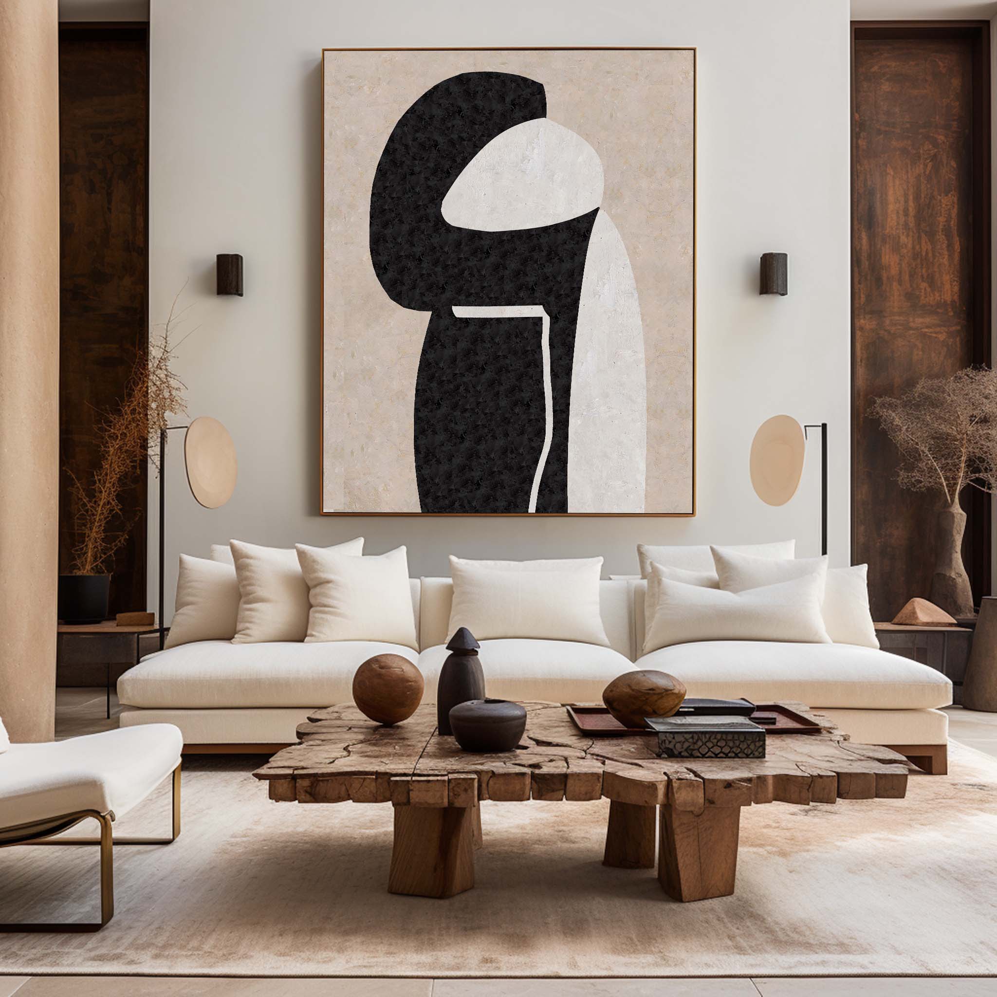 Modern Minimalist Painting Black White And Beige Cool Line Geometric Acrylic Painting Ideas Minimalist Painting For Sale