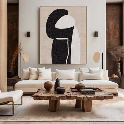 Modern Minimalist Painting Black White And Beige Cool Line Geometric Acrylic Painting Ideas Minimalist Painting For Sale