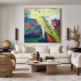Colorful Canvas Art Extra Large Rich Texture Square Painting Modern Bauhaus Art Abstract For Livingroom