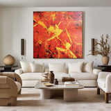 Textured Red Canvas Wall Art Red Square Painting Modern Bauhaus Art Large Painting For Livingroom