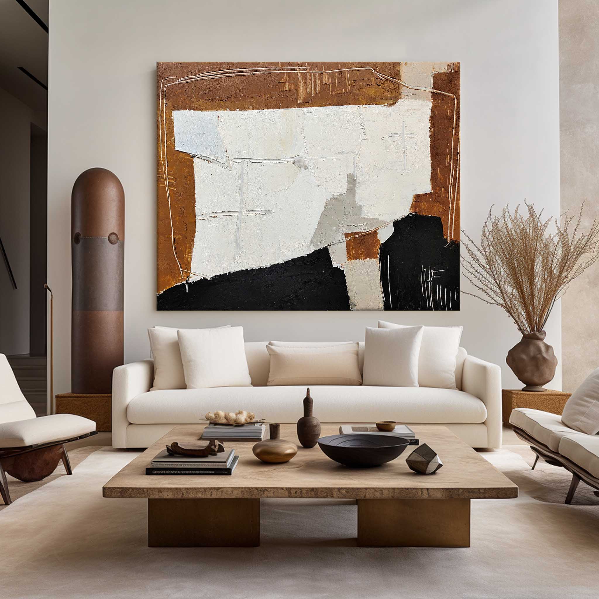 Black And Brown Wall Art Abstract Acrylic Art Canvas Painting For Living Room Abstract Canvas Painting