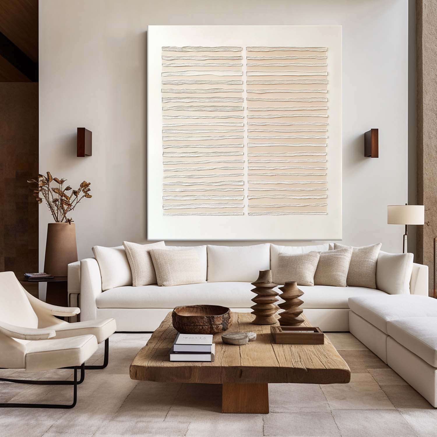 Wabi-sabi Beige Rich Textured Plaster Beige Wall Art Large Minimalist Painting For Livingroom