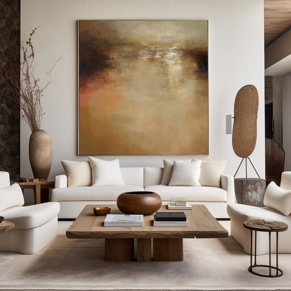 modern dark gold and brown abstract autumn scenery painting landscape oil painting on canvas abstract landscape art for living room