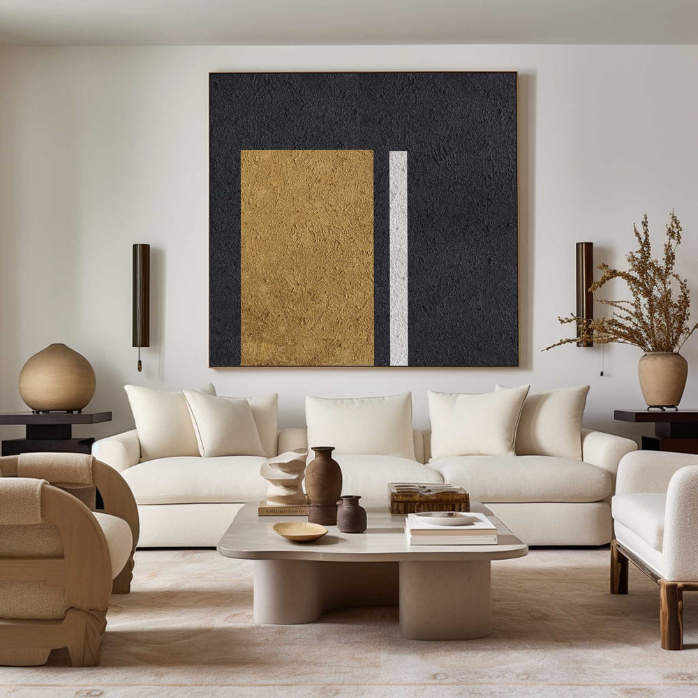Black Minimalist Painting Oversized Painting Canvas Gold Minimalist Painting