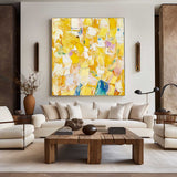 Large Yellow Textured Art Painting Plaster Painting Bauhaus Painting Square Textured Canvas Art