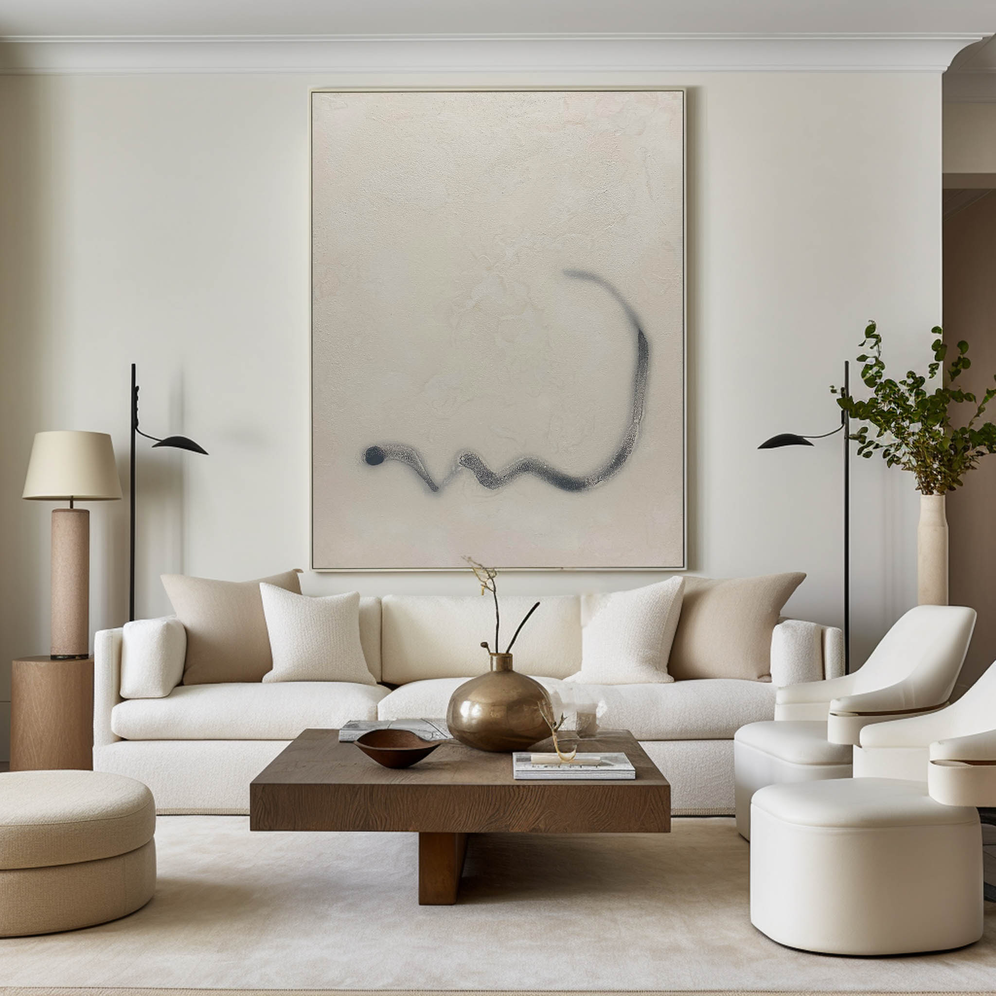 Large White And Beige Artwork Oversized Framed Wall Art X Large Wall Art