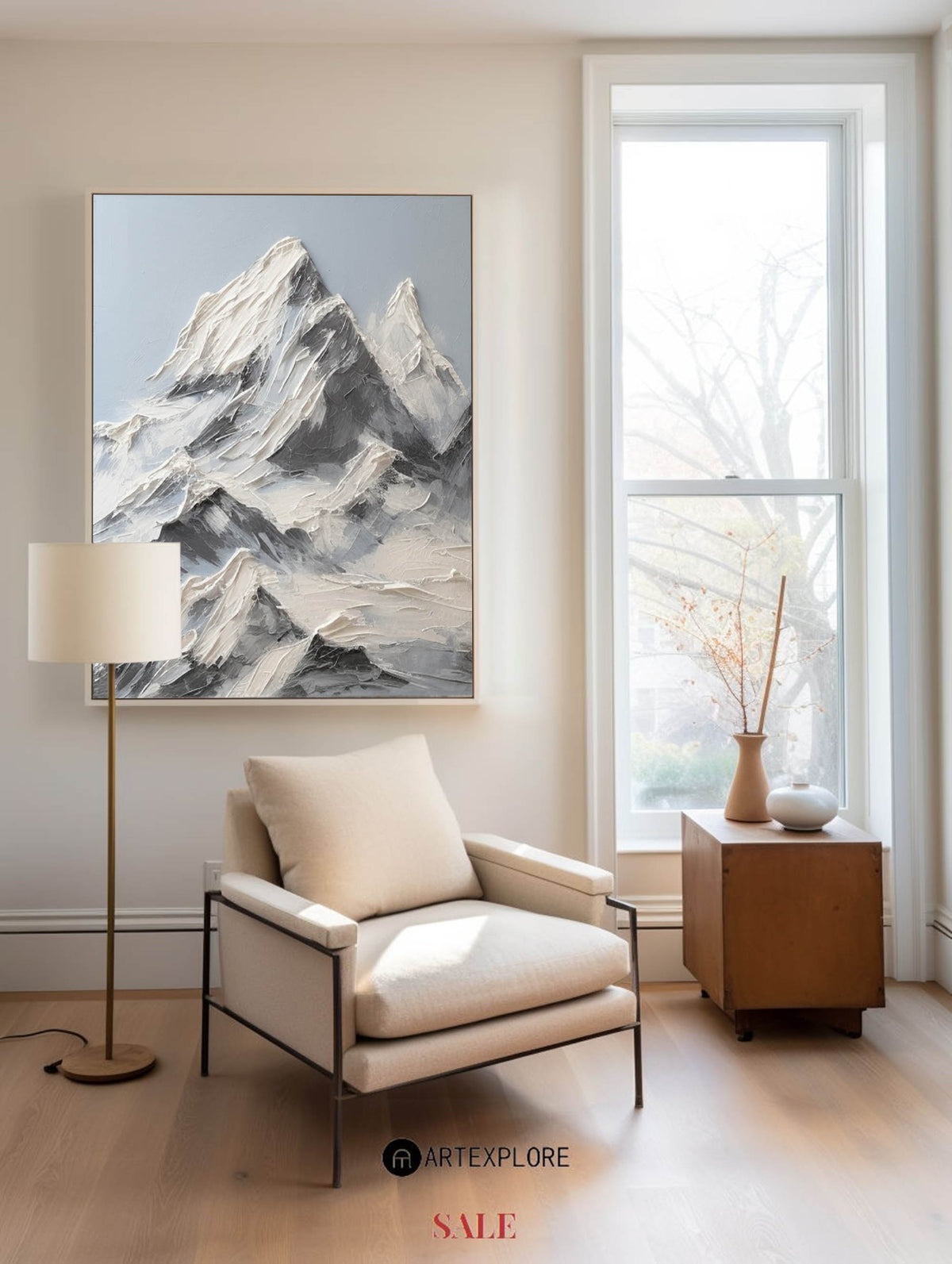 Large Snow Mountain Plaster Painting Mountain Art Blue White Snow Mountain Canvas Painting