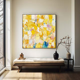 Large Yellow Textured Art Painting Plaster Painting Bauhaus Painting Square Textured Canvas Art