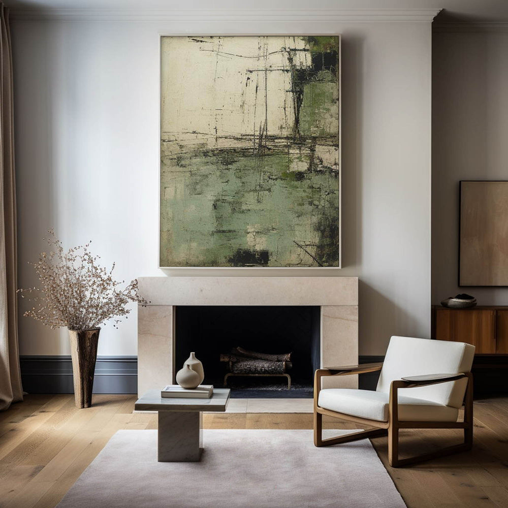 Wabi Sabi Green Painting Green Canvas Wall Art Green Minimalist Wall Art For Sale