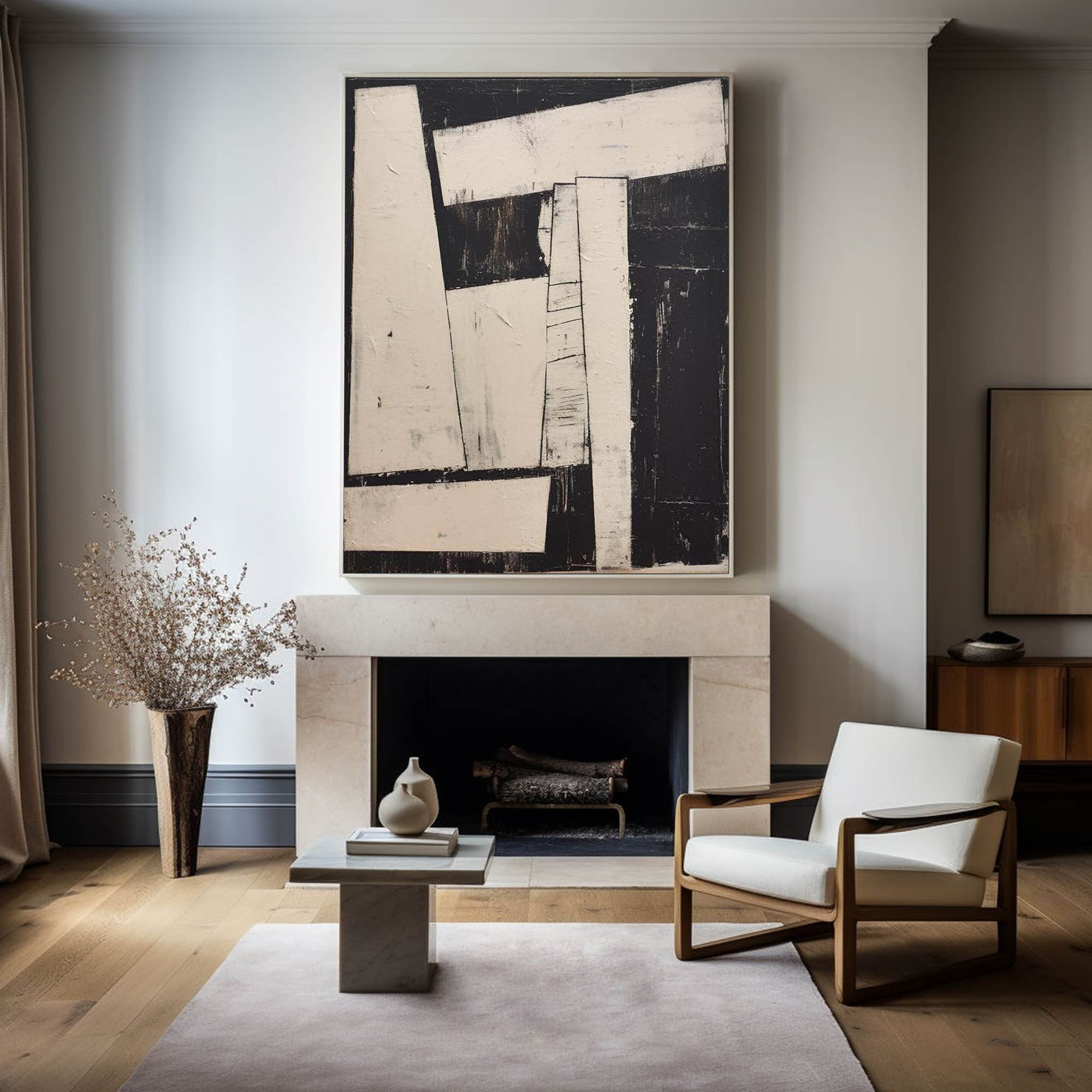 Modern Black And White Abstract Canvas Wall Art Earth Tone Minimalist Art Minimalist Painting