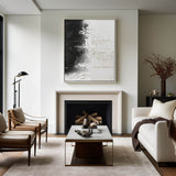 Black And White Abstract Painting, Black White Minimalist Painting, Black White Canvas Wall Art