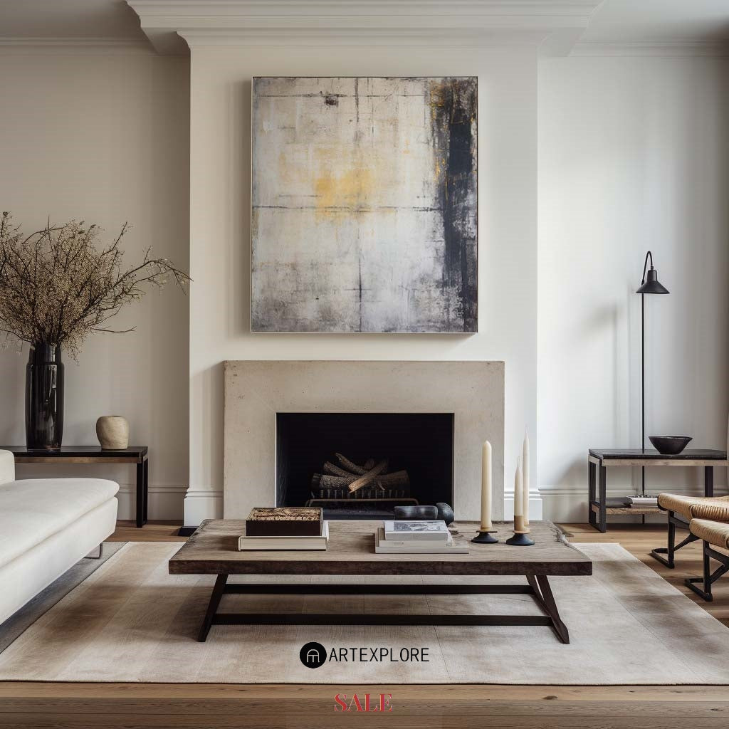 Wabi-sabi Beige Painting Large Dark Beige Grey Wabi-sabi Canvas Painting Large Abstract Wall Art