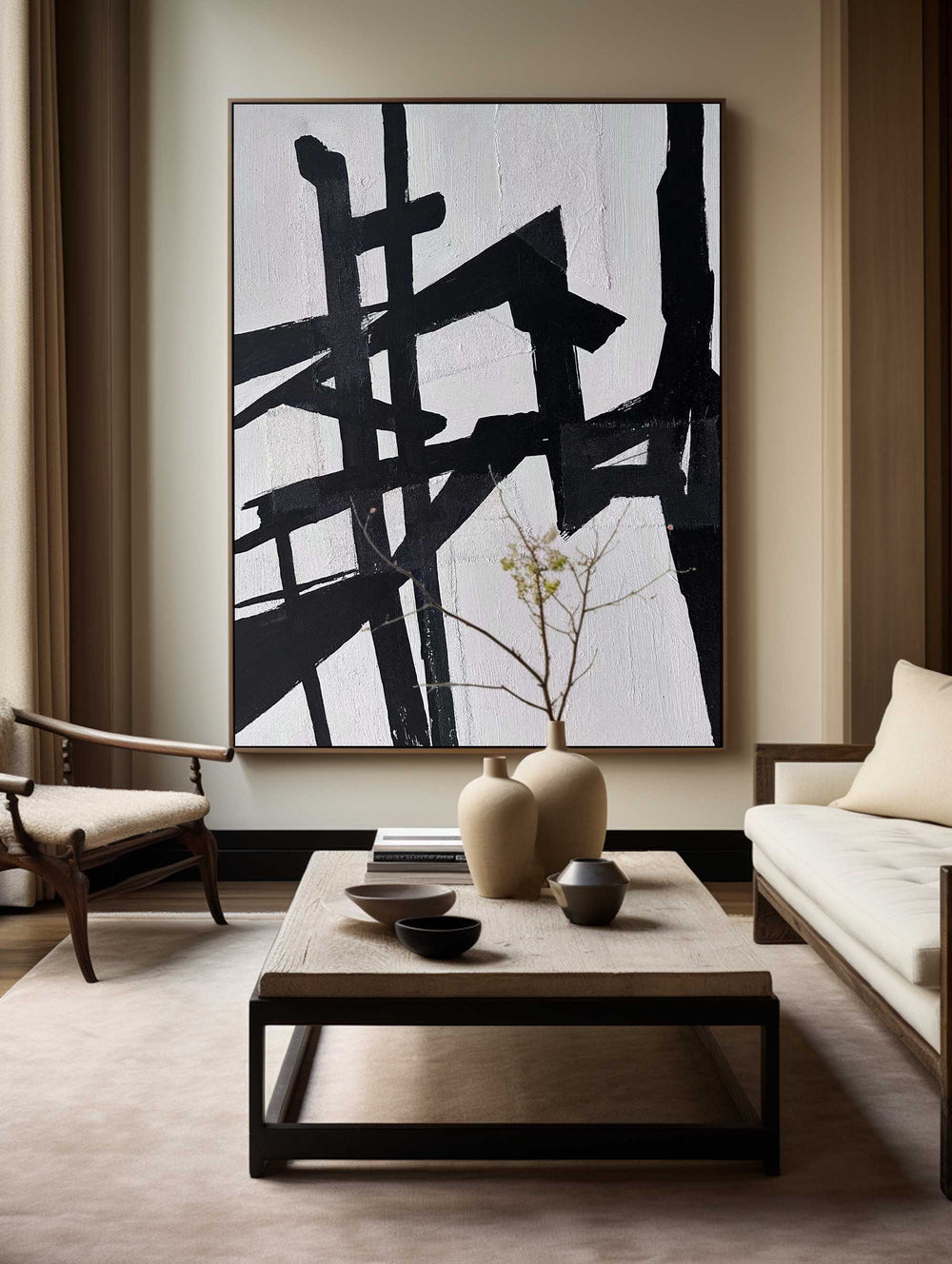 Modern Black And White Abstract Canvas Wall Art Minimalist Art Minimalist Painting For Livingroom