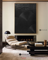 Big Modern 3D Black Textured Wall Decor,Modern Dark Art Designs On Wall,Pure Black Minimalist Painting