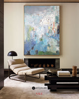 Large Original Abstract Blue And Green Wall Art Textured Modern Abstract Painting