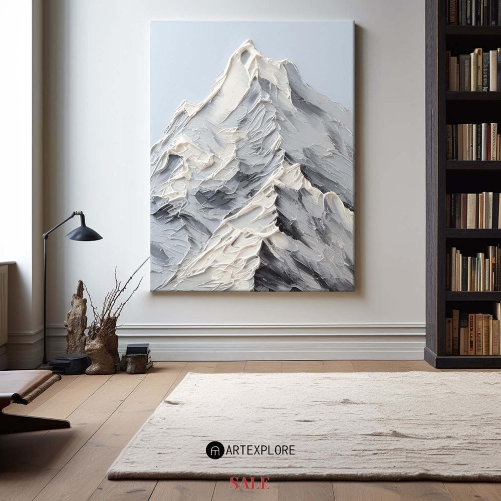 Large Mountain Painting Rich Textured Mountain Wall Art Blue White Mountain Art Landscape Art