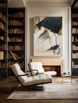 Large Vertical Modern Canvas Wall Art Original Black White Yellow Abstract Painting On Canvas Abstract Wall Art