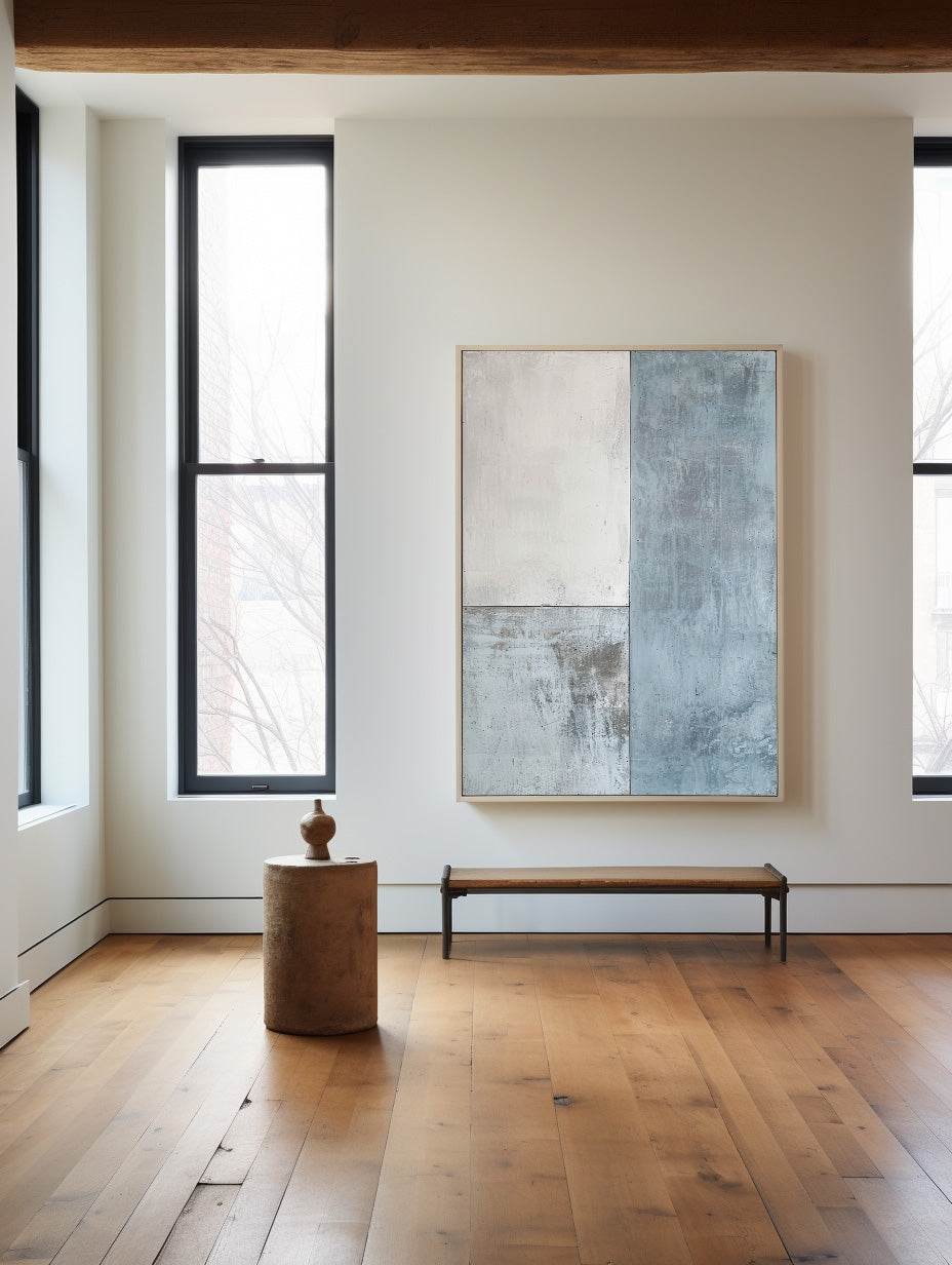Blue And White Texture Painting on Canvas Modern Minimalist Luxury Art Blue Abstract Wall Art Blue Abstract Painting For Sale