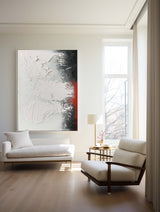 Unique Black And White Modern Art,Large Black Red Wall Painting,Minimalist Entryway Wall Decor