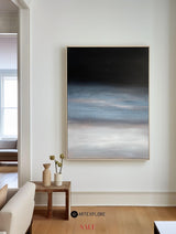 Modern Black Blue Minimalist Painting Abstract Oil Painting Canvas Wall Art For Livingroom