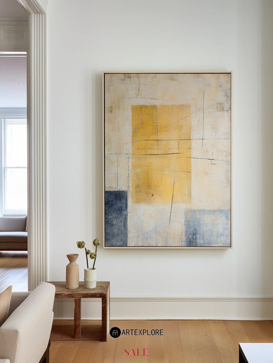 Wabi-Sabi Beige Painting, Japandi Interior Wall Art Large Minimalist Canvas Wall Art For Sale