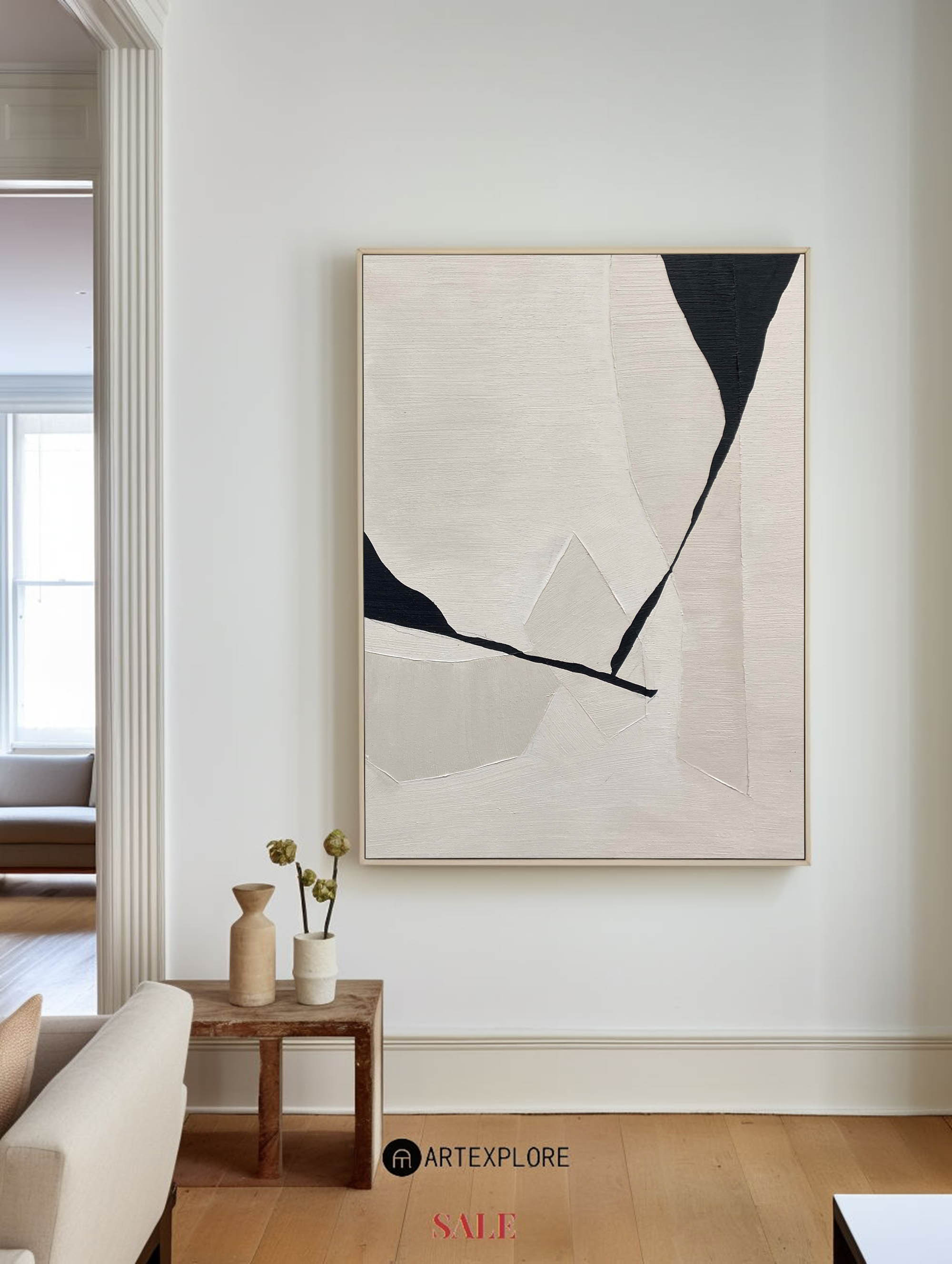 Modern Black And White Abstract Canvas Wall Art Minimalist Art Minimalist Painting For Livingroom