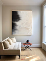 Large Black and Beige Painting Seashore Wall Art Rich Textured Art Painting For Sale
