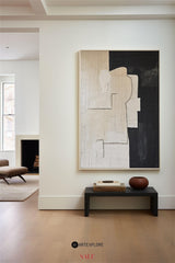 Modern Black And White Abstract Canvas Wall Art Minimalist Art Minimalist Painting For Livingroom