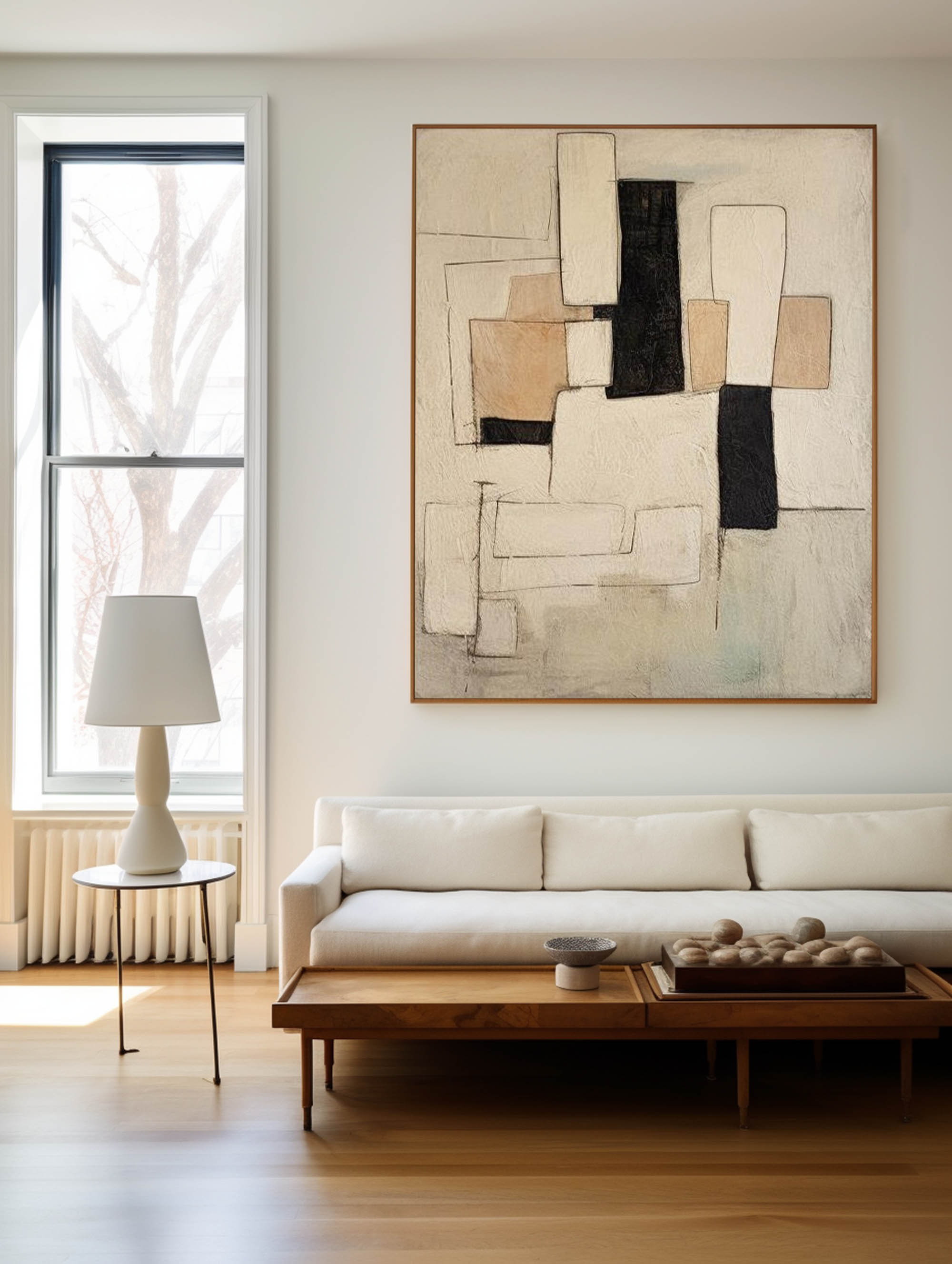 Modern Black And Beige Abstract Canvas Wall Art Earth Tone Minimalist Art Minimalist Painting