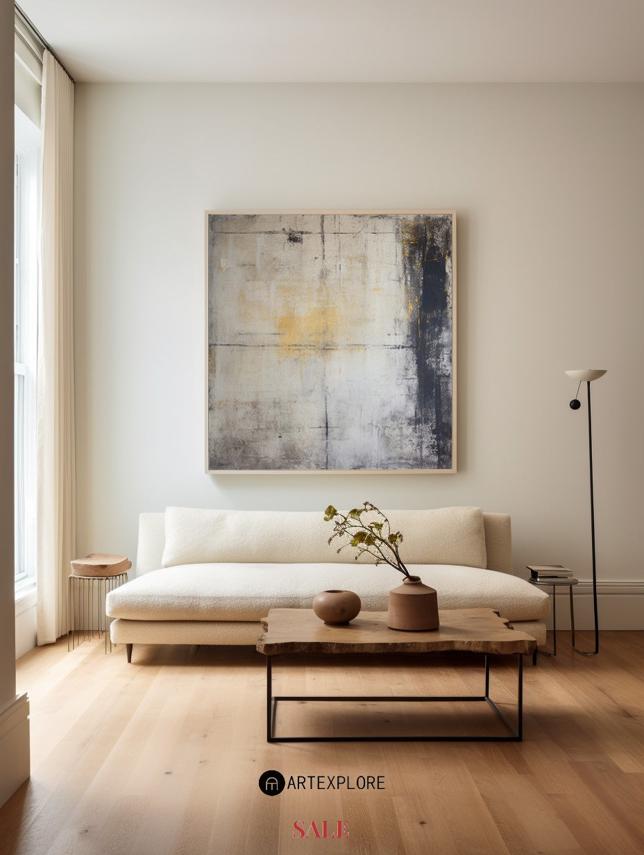 Wabi-sabi Beige Painting Large Dark Beige Grey Wabi-sabi Canvas Painting Large Abstract Wall Art