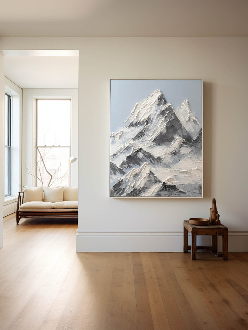 Large Snow Mountain Plaster Painting Mountain Art Blue White Snow Mountain Canvas Painting