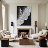 Black And White Plaster Painting Black Seashore Wall Art Painting Plaster Textured Art Painting