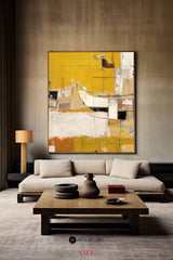 Heavy Texture Dark Yellow Abstract Art On Canvas Modern Palette Knife Painting Abstract Painting
