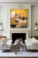 Heavy Texture Dark Yellow Abstract Art On Canvas Modern Palette Knife Painting Abstract Painting