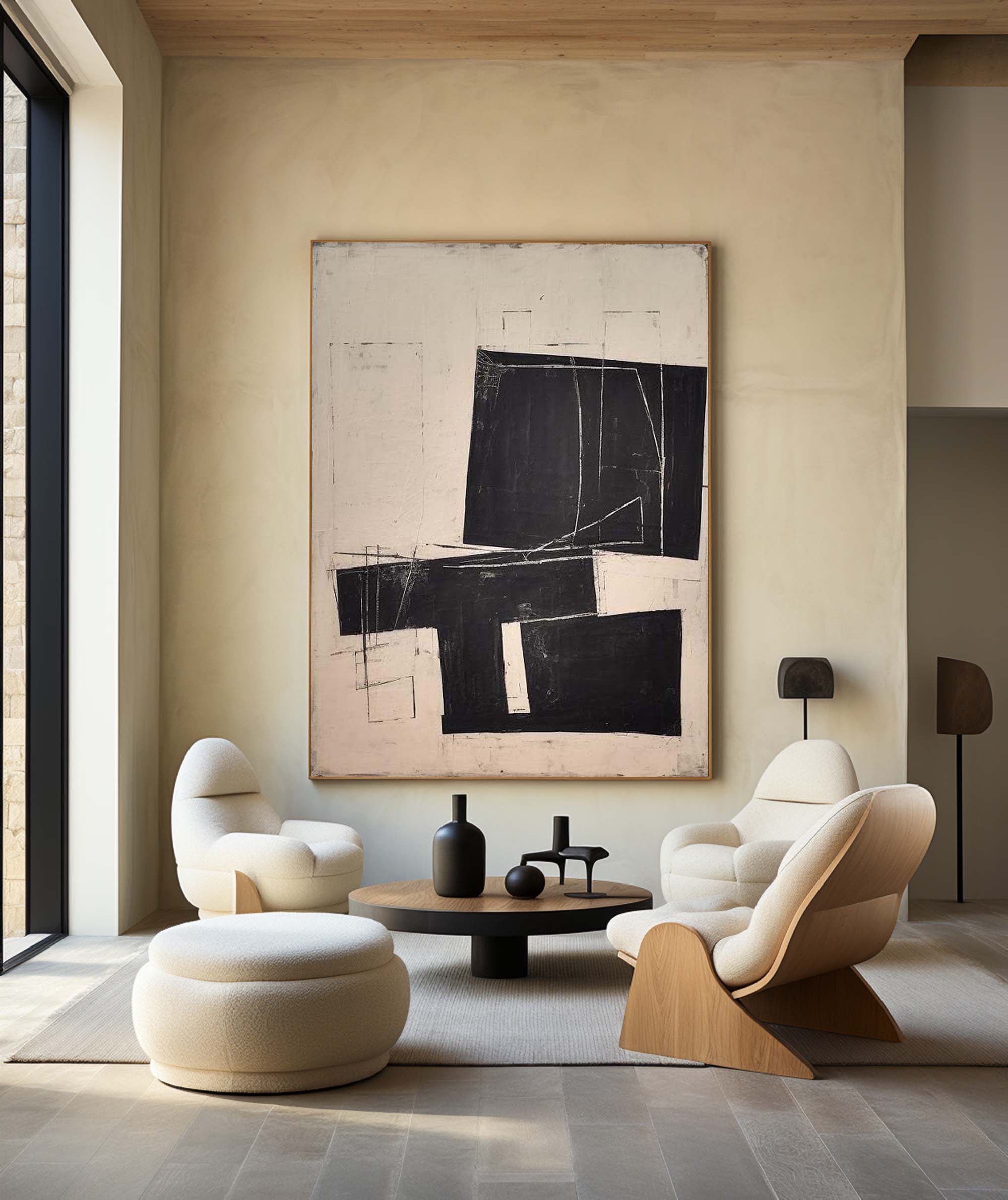 Modern Black And White Abstract Canvas Wall Art Earth Tone Minimalist Art Minimalist Painting