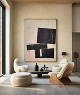 Modern Black And White Abstract Canvas Wall Art Earth Tone Minimalist Art Minimalist Painting