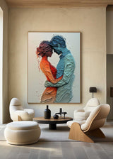 Modern Lovers Painting Blue Red Palette Knife Painting Rich Textured Lovers Artworks for Livingroom