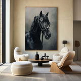Large Black Horse Oil Painting Wild Horse Canvas Wall Art Black Steed Painting For Sale