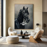 Large Black Horse Oil Painting Wild Horse Canvas Wall Art Black Steed Painting For Sale